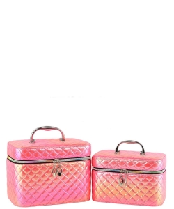 2pcs Set Quilted Mermaid Scale Cosmetic Case AN-CM-0001 FUSCHIA
